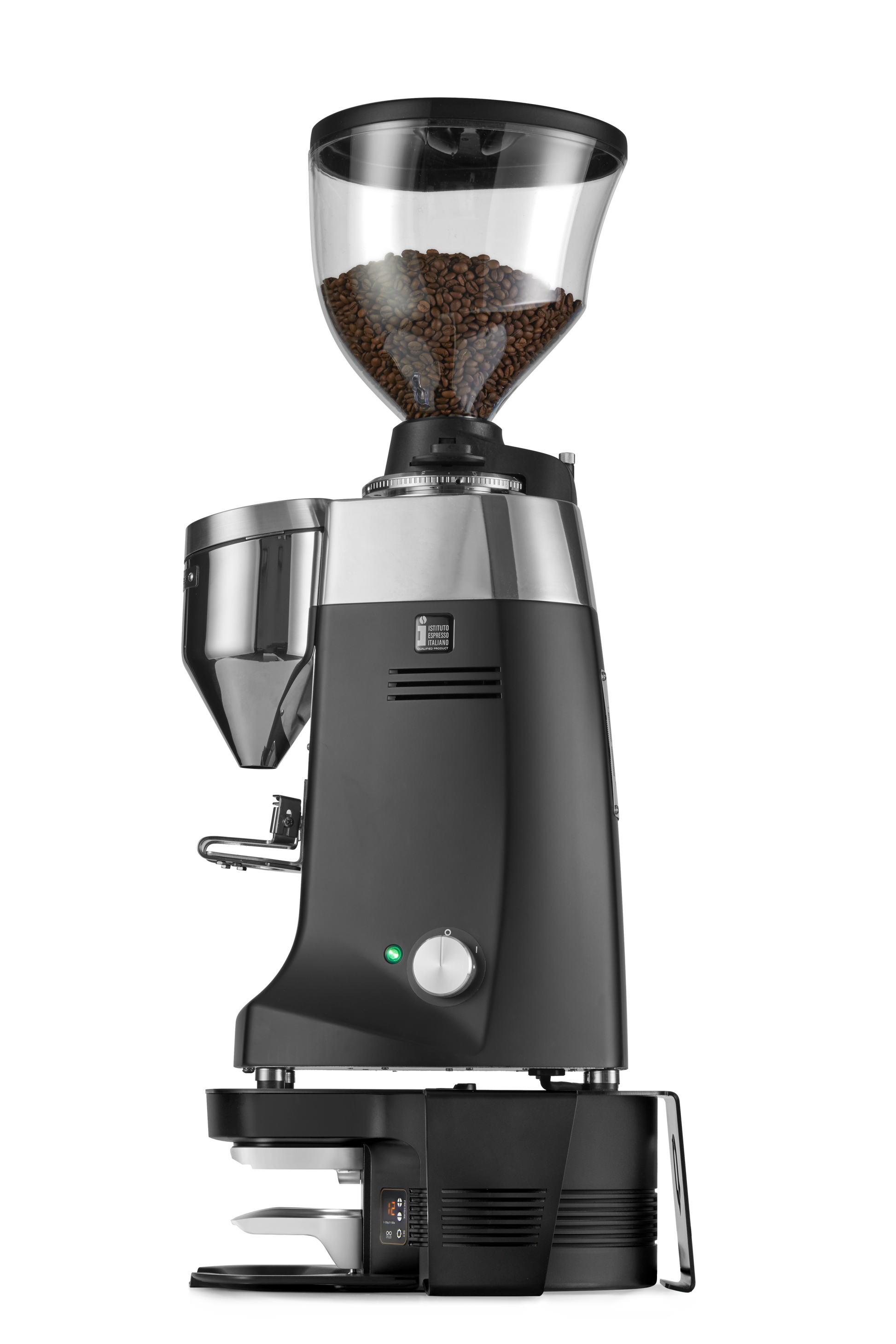 PUQ Press M5 con bracket y molino Mazzer Robur vista lateral